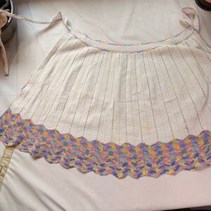 Vintage handmade Colorful Crochet Trim apron